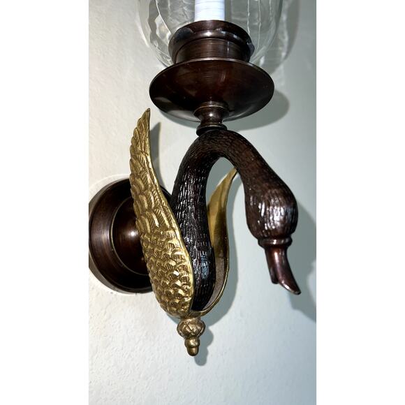 Brass Swan Wall Candle Sconce with Storm Glass 17" - Picture 15 of 16